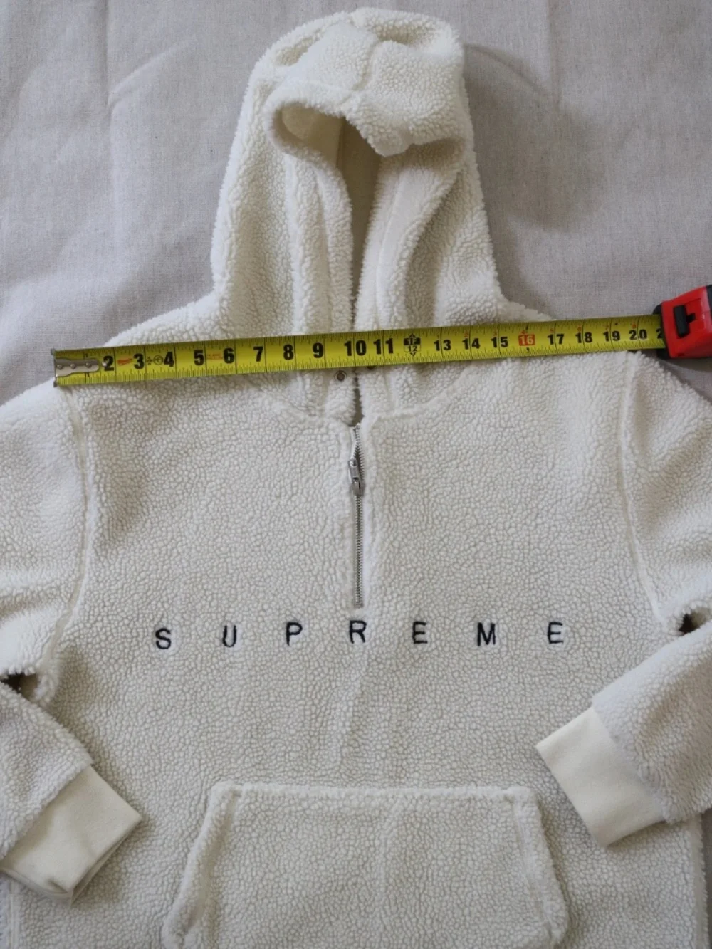 Supreme XL Sherpa Fleece Hoodie Half-Zip Ivory Cream Men's Unisex Pullover
